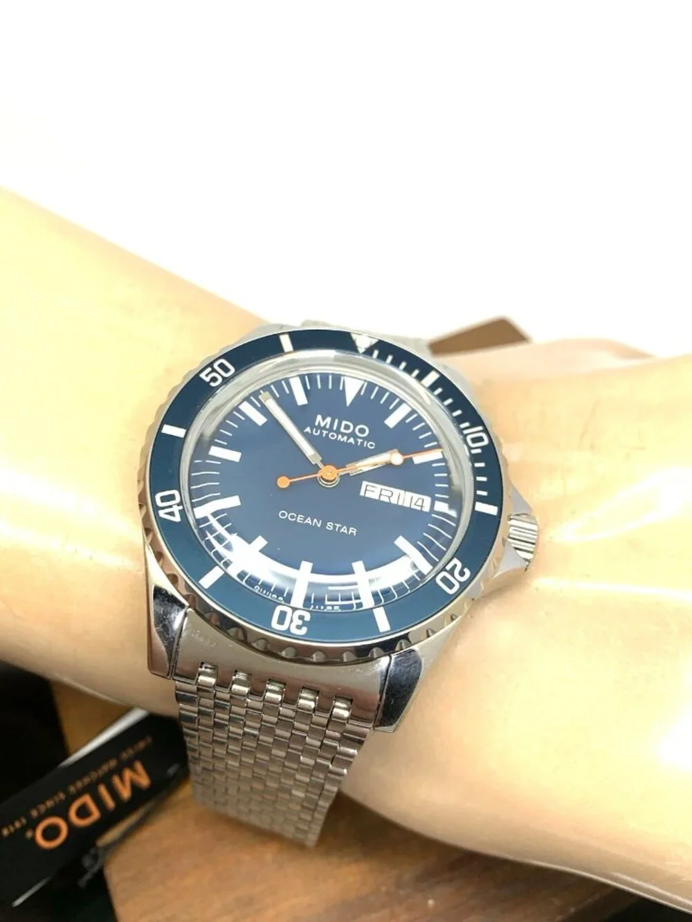 Mido Ocean Star Men's Watch Swiss Automatic Blue Dial Day Date Steel 40.5mm